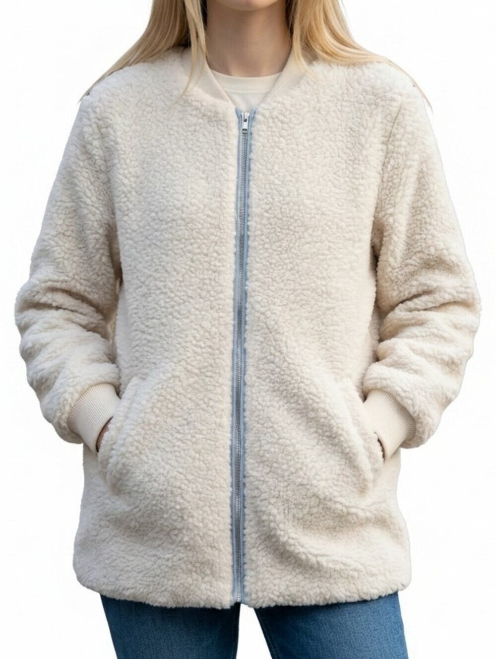 Lulu's Soft Cream Zip Up Teddy Jacket Size Medium
